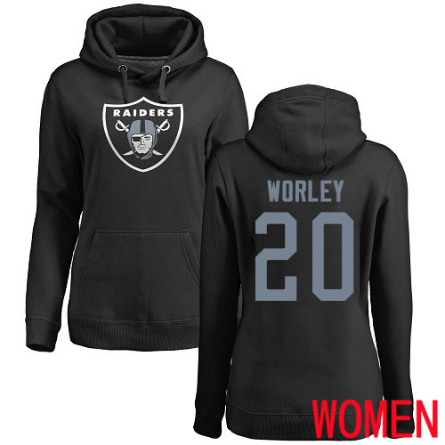 Oakland Raiders Black Women Daryl Worley Name and Number Logo NFL Football 20 Pullover Hoodie Sweatshirts